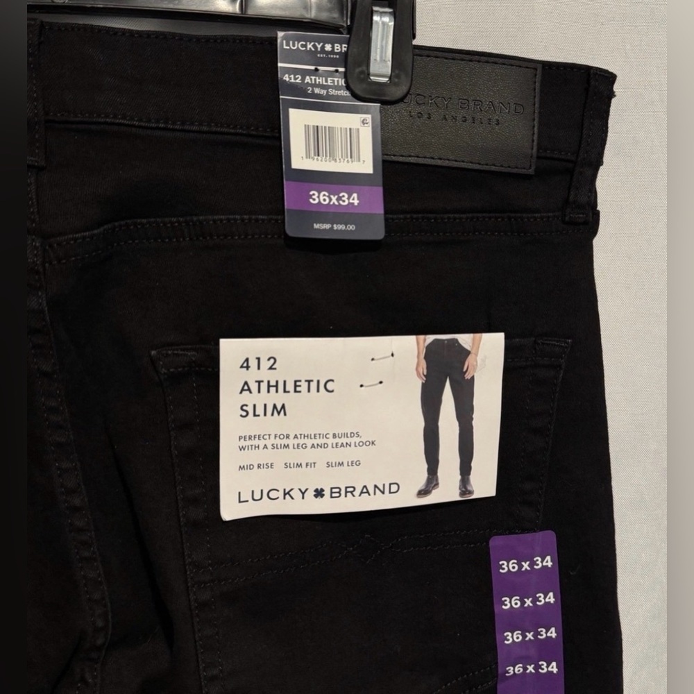 Lucky Brand Mens Jeans 412 Athletic Slim 36 2Way Stretch Black 36 X 34 NWT $99 - Picture 9 of 12